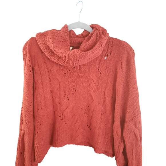 Free People Womens Oversized Cropped Knit Sweater Red Brick - Picture 5 of 12